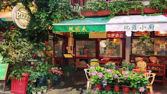 餐饮店披萨小屋插画