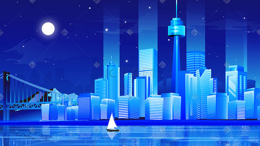 科技未来城市插画图片_2.D未来城市夜景插画科技