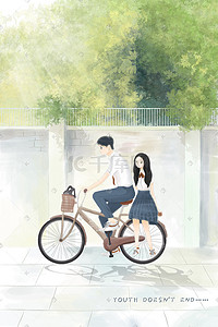 小清新夏季校园毕业季男孩女孩骑自行车配图高考