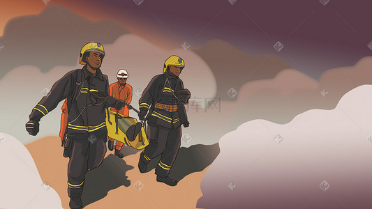 火光插画图片_消防主题可敬的消防战士