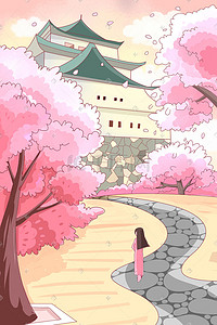 粉色系卡通手绘风各类花节樱花配图