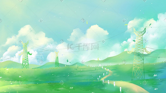 阳光绿色插画图片_绿色唯美卡通小清新夏季立夏夏天配图