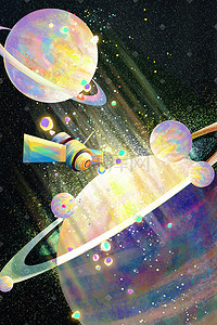 发射卫星插画图片_宇宙飞船星空风景星星卫星恒星插画背景