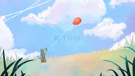 天空天空草地插画图片_日系小清新风景插画天空蓝天云背景