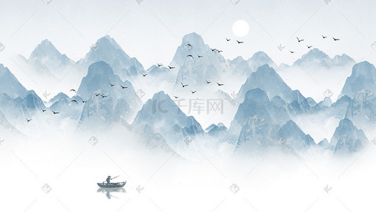 背景光炫光插画图片_中国风水墨背景千山飞鸟