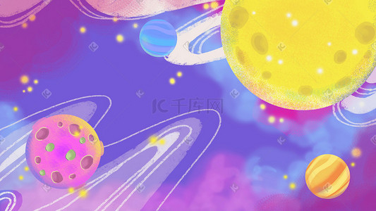 宇宙星云科技背景插画图片_紫色系梦幻童话星球创意背景科技