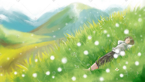 唯美躺在草坪里的女孩