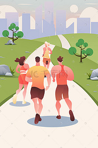 运动员线描插画图片_青年节青年们跑步运动朝气蓬勃