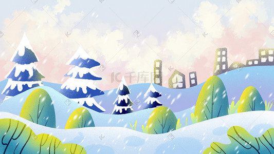 下雪的天空插画图片_大寒冬天寂静的城市