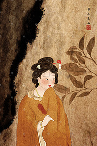 唐代将军插画图片_唐代唐朝古风古代仕女图古装侍女图插画挂画