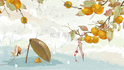 霜降柿子黄色秋天秋季秋树叶