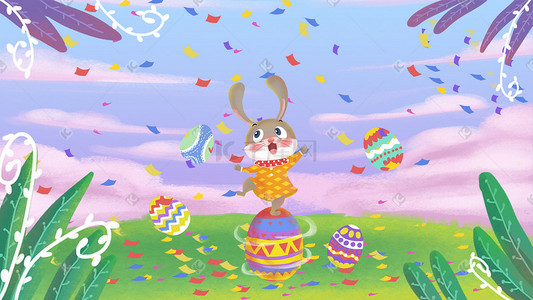复活节彩蛋图标插画图片_复活节跳舞的兔子彩蛋