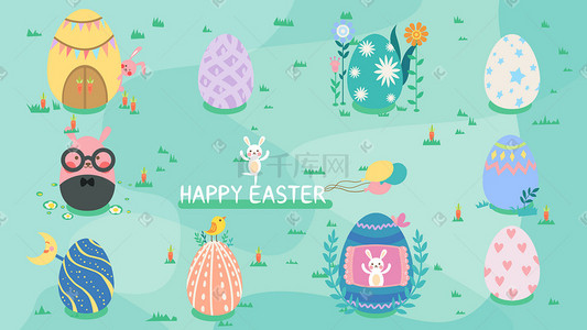 gif复活节插画图片_复活节兔子彩蛋彩色鸡蛋