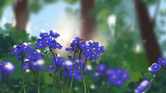 紫紫插画图片_丛林逆光的野生小紫花