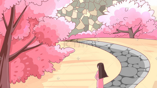 手绘风樱花插画图片_粉色系卡通手绘风各类花节樱花配图