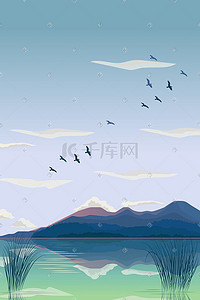 草插画图片_自然江河湖草山日出晨曦早晨