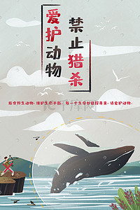 保护鱼类插画图片_保护鲸鱼等海洋动物禁止猎杀