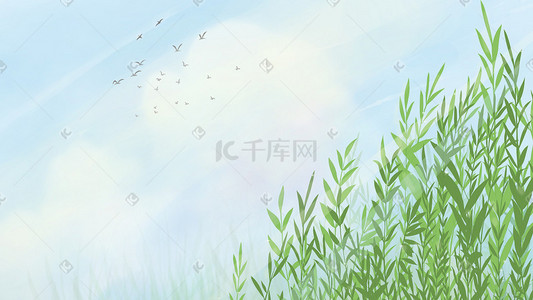 夏日草插画图片_夏日晴空背景插画