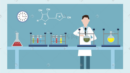 研究插画图片_扁平化医疗化学医生生物研究人员AI矢量