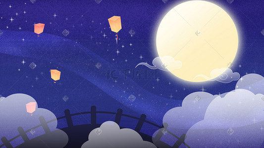 鹊桥插画图片_扁平七夕节鹊桥明月天空云夜晚星空星星背景