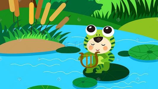 绿色系扁平风夏景青蛙宝宝配图