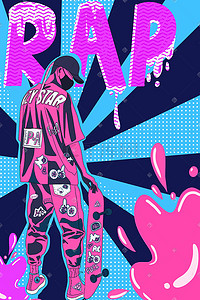 嘻哈插画图片_嘻哈潮流滑板少年涂鸦插画