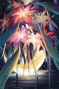 空间背景插画图片_夜空中璀璨的花朵背景