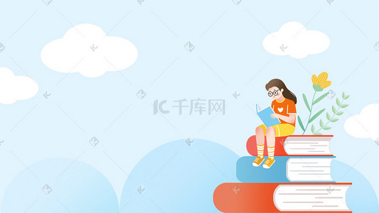 开学季女孩学习手绘扁平小清新插画