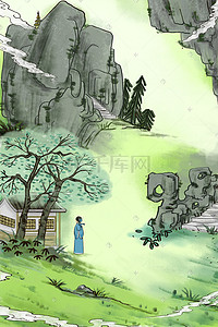 中国风水墨山林清新淡雅背景风景图