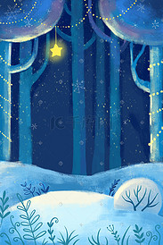 森林夜景蓝色的星空