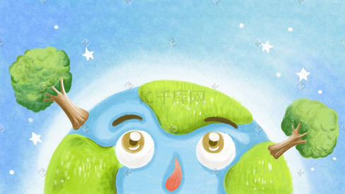 蓝色系地球环保环境绿色植物卡通手绘背景