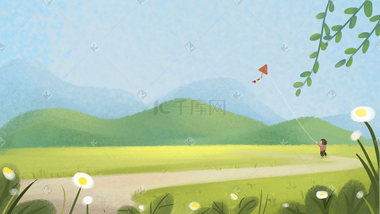 挂在树上的风筝插画图片_立春郊外放风筝场景图