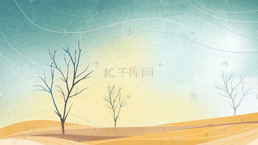 沙漠天空插画图片_黄色小清新蓝色天空沙漠简约手绘插画