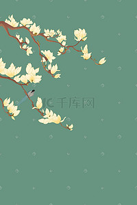 传统节日背景插画图片_春绿色传统工笔手绘植物复古