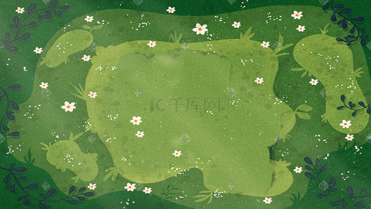 手绘花瓣花瓣插画图片_绿油油的手绘草地