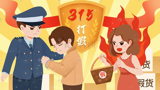 警察来了插画图片_315消费者权益日打假警察抓作假犯人