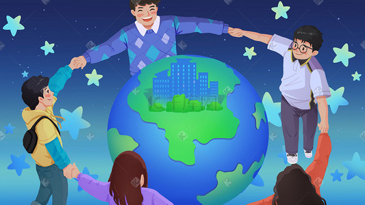 迎欢迎新同学插画图片_地球一小时地球环保节能绿色保护环境电同学