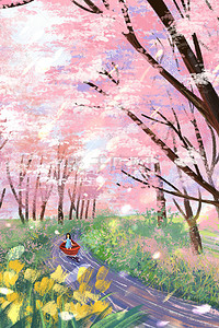 春天樱花节插画图片_樱花春天樱花节之樱花树林场景