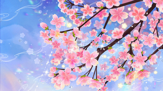 樱花节背景插画图片_樱花星星植物唯美治愈背景
