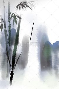 竹林背景插画图片_古风水墨背景竹林山林简约手绘画