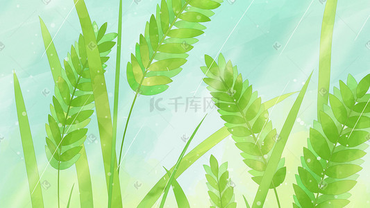 绿色的植物插画图片_水彩谷雨时节的植物