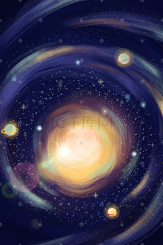 星空插画图片_深蓝色系星空宇宙背景