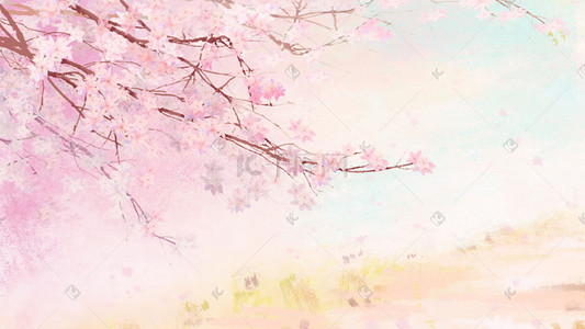 漂浮花瓣白色插画图片_春天唯美粉色樱花小清新花瓣景色花朵花