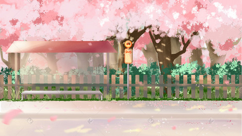 樱花春天樱花节之樱花车站场景花朵花