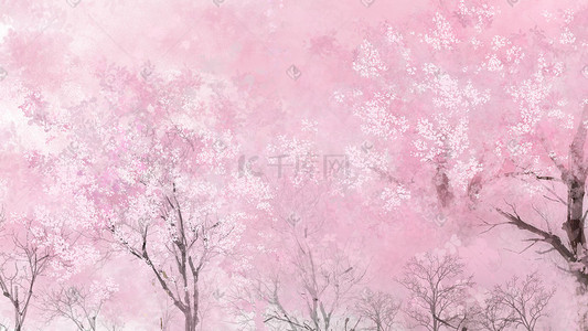 桃花林粉色风景手绘