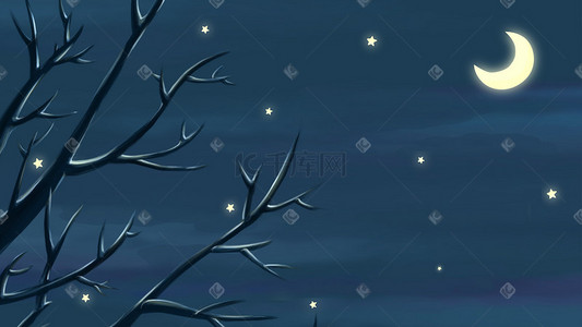 树枝夜空插画图片_月上柳梢头人约黄昏后