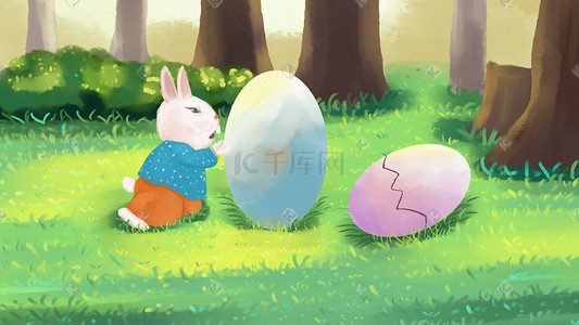 开始插画图片_复活节兔子彩蛋儿童插画