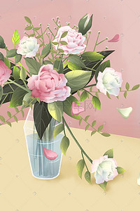 展厅开放插画图片_母亲节鲜花花朵桌子上的花瓶花朵开放
