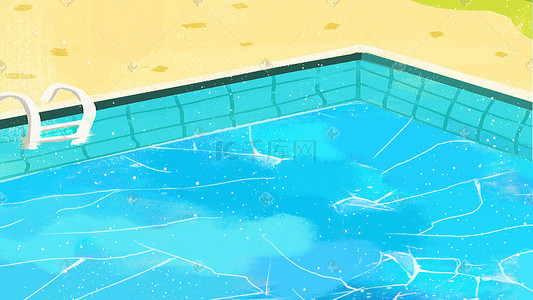 手绘水纹插画图片_夏天清凉泳池手绘蓝色小清新水纹