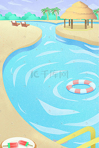 清凉夏日泳池插画图片_夏天泳池游泳圈清凉西瓜度假旅游